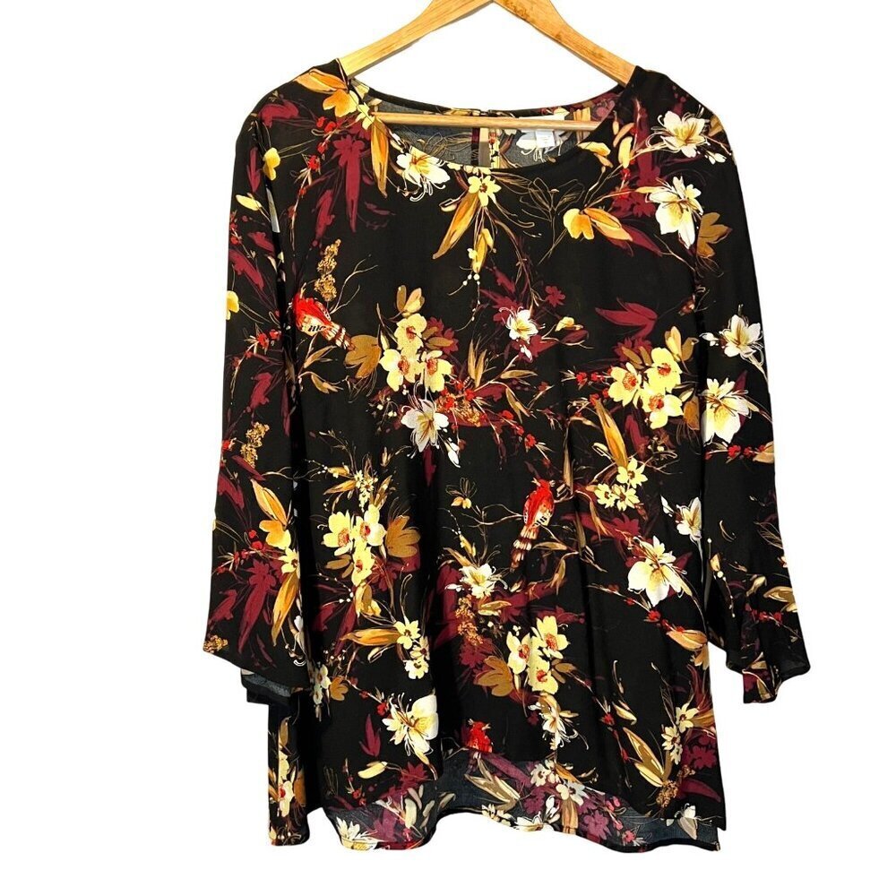 J. Jill Womens Vibrant Floral Print Blouse XL Office Business Casual Fall Autumn